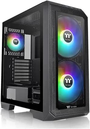 Thermaltake View 300 MX TG ARGB E-ATX Mid Tower PC Case, Interchangeable Tempered Glass & Mesh Front Panel, Dual 360mm Radiator Support, 2x200mm Front & 1x120mm Rear ARGB Fan, Black | CA-1P6-00M1WN-00