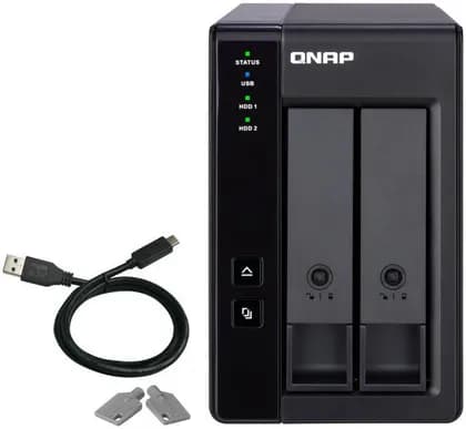 QNAP TR-002 2 Bay USB 3.2 Gen 2 Type-C Port Direct Attached Storage (DAS) , with Hardware Raid, 2 x 3.5-inch SATA drive bays, Tower Form-Factor, Black | TR-002
