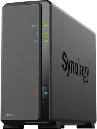 Synology DiskStation DS124 NAS Enclosure, 1.7 GHz Realtek RTD1619B Quad-Core, 1GB RAM, 60mm Cooling Fan, Hardware Encryption Engine, RAID Basic, Black | DS124