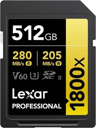 Lexar Professional 512GB 1800X SDXC UHS-II Cards, Up to 270MB/S Read &180MB/S Write C10 V60 U3 | LSD1800512G-BNNNG