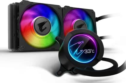 Gigabyte Aorus RGB AIO Liquid Cooler 240, 240mm Radiator, Dual 120mm Windforce PWM Fans, Customizable Full Color LCD Display, Intel 115X/2066, AMD AM4, TR4 | GP-AORUSLIQUIDCO240