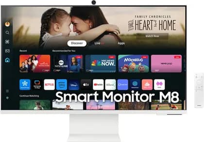 Samsung M80D Smart Monitor, 32" 4K UHD VA Display, 60Hz Refresh Rate, 4ms (GtG) Response Time, Wi-Fi 5 & BT 5.2 Connectivity, Built-In Speaker, Tizen Operating System, White | LS32DM801UMXUE