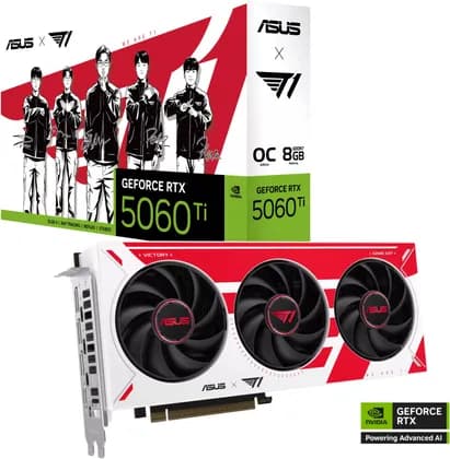 ASUS T1 GeForce RTX 5060 Ti OC Edition Graphics Card, 8GB GDDR7 128-Bit Memory, 2632 MHz Boost Clock, 28 Gbps Memory Speed, 4608 CUDA Cores, PCI Express 5.0 | 90YV0NT4-M0NA00