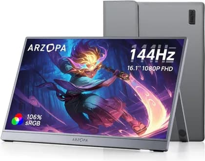 ARZOPA Portable Gaming Monitor, 16.1'' IPS Display, FHD Resolution, 144Hz Refresh Rate, Ultra Slim, Eye Care, External Second Screen for Laptop, PC, PS5, Mac, Gray | Z1FC