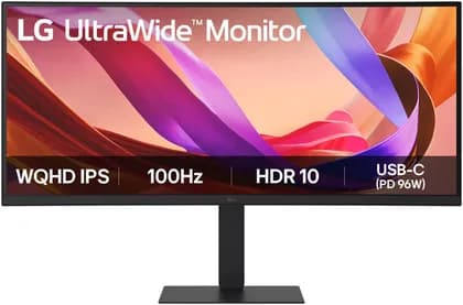 LG UltraWide Curved Monitor, 34" IPS Display, WQHD Resolution, 100Hz Refresh Rate, 5ms (GtG @ Faster) Response Time, 3800R Curvature, 1.07b Color Display, Black | 34U650A-B