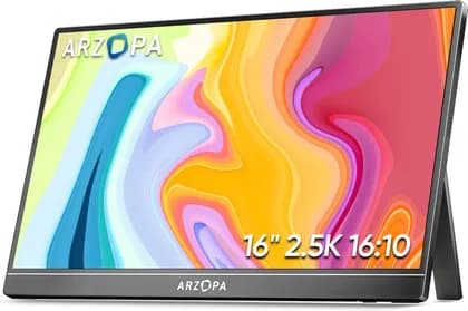 ARZOPA Z1RC Portable Monitor, 16" IPS Display, 2.5K QHD Resolution, 60Hz Refresh Rate, 1.07G Display Color, Low Blue Light, HDR, Built-in Speakers, Built-in Stand, Black | Z1RC