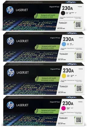 HP 230A Toner Set, Complete Laser Cartridge 4 Pack, Printer Supplies, High Yield Office Printing Solution, Genuine Quality Replacement Consumables, Cyan, Magenta, Yellow, Black