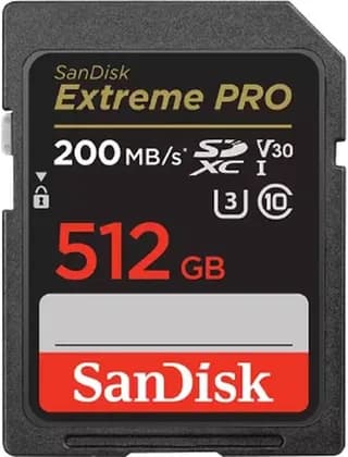 SanDisk 512GB Extreme PRO UHS-I SDXC Memory Card, Max Read Speed 200 MB/s, Max Write Speed 140 MB/s, UHS-I, V30, U3, Class 10, Records FHD, 3D & 4K Video | SDSDXXD-512G-GN4IN
