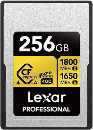 Lexar Professional Gold Series CFexpress 4.0 Type A Card 256GB, Up to 1800MB/s, VPG400, 8K Video, Compatible with Sony Alpha & FX Cameras, Gold | LCAEXG4256G-RNENG
