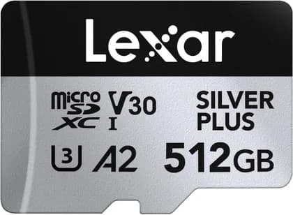 Lexar Professional Plus microSDXC Card, UHS-I U3 A2 V30 205MB/s 4K 512GB Memory Card, Silver | LMSSIPL512G-BNANG