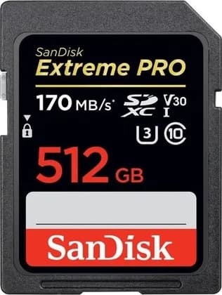 SanDisk Extreme Pro SDXC Card 512GB, 170MB/s V30 UHS-I U3 - Black | SDSDXXY-512G-GN4IN