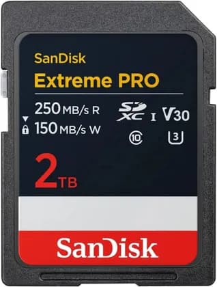 SanDisk 2TB Extreme PRO SDXC UHS-I Memory Card, Max Read Speed 250 MB/s, Max Write Speed 150 MB/s, UHS-I / V30 / U3 / Class 10, Records FHD, 3D & 4K Video | SDSDXXD-2T00-GN4IN