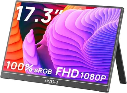 ARZOPA A1M Portable Monitor, 17.3" IPS Display, Full HD Resolution, 60Hz Refresh Rate, USB-C & Mini HDMI, Built-in Kickstand, Dual Speakers, HDR, PC, Mac, PS5, Xbox & Switch, Black | A1M