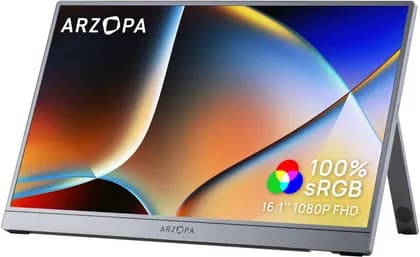 ARZOPA Z1C Grey Portable Monitor, 16.1" IPS Display, Full HD Resolution, 100% sRGB, Ultra-Slim Aluminum Design, Lightweight External Screen for Laptop, PC, Mac, PS5 & Xbox, Grey | Z1C-Grey
