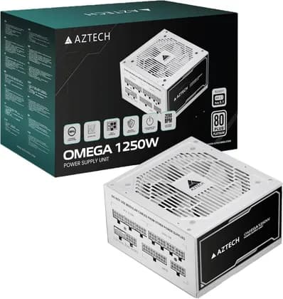 Aztech OMEGA Fully Modular Power Supply, 1250W, 80 Plus Platinum Certified, ATX 3.1 Compatible, PCIe 5.1 Ready, 120mm Ultra Quiet Hybrid Fan, Japanese 105°C Capacitors, White | AZT-O1250M80P-WHT