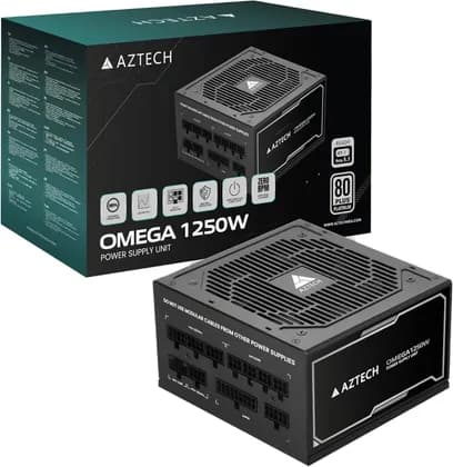 Aztech OMEGA Fully Modular Power Supply, 1250W, 80 Plus Platinum Certified, ATX 3.1 Compatible, PCIe 5.1 Ready, 120mm Ultra Quiet Hybrid Fan, Japanese 105°C Capacitors, Black | AZT-O1250M80P-BLK