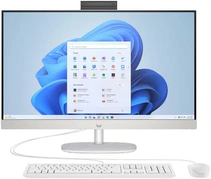 HP All-in-One 27-cr0004l Desktop Computer, 27" FHD IPS Display, Intel Core i7-1355U, 16GB RAM, 512GB SSD, Intel Xe Graphics, Wired English Keyboard & Mouse, No OS, White | AV8L4PA#UUF