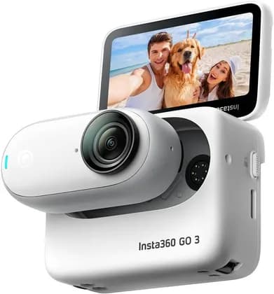 Insta360 GO 3 Action Camera, F2.2 Aperture, 11.24 Focal Length, 64GB Storage, 100-3200 ISO Range, 6-Axis Gyroscope, 80Mbps Bitrate, H.264 Video Coding, Bluetooth 5.0 Connectivity, White | I04CINSABKA