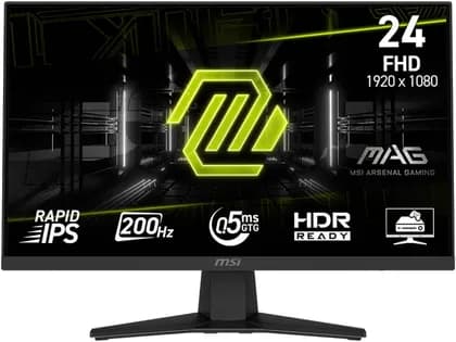MSI MAG 244F Gaming Monitor, 24" Rapid IPS Display, FHD Resolution, 200Hz Refresh Rate, 0.5ms (GtG) Response Time, AMD FreeSync Premium Technology, 1.07B Display Color, Black | 9S6-3BC41H-010