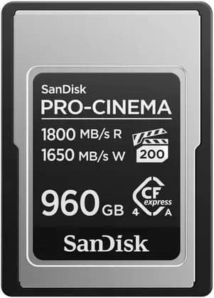 SanDisk PRO CINEMA CFexpress Type A Memory Card, 960GB Capacity, PCIe Gen 4 Interface, Up To 1800MB/s Read Speed, Up To 1650MB/s Write Speed, RescuePRO Deluxe Software | SDCFEA-960G-GN4NN