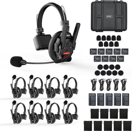 SYNCO XTALK XPro9 X9 Wireless Intercom Headset System, 2.4 GHz Full Duplex, 2 External Antennas, 500 Meter Communication System, (XPro9/9 Persons) | XTALK-XPro9