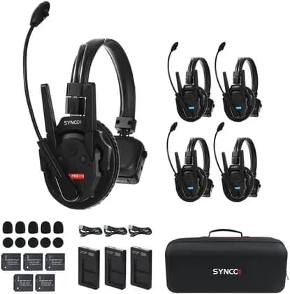 SYNCO XTALK XPro5 X5 Wireless Intercom Headset System, 2.4 GHz Full Duplex, 2 External Antennas, 500 Meter Communication System, (XPro5/5 Persons) | XTALK-XPro5