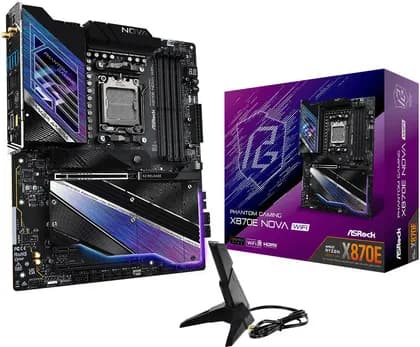 ASRock X870E NOVA WIFI m-ATX Intel Motherboard, AMD X870E Chipset, 4 x DDR5 DIMM Slots, 256GB Max Memory, 3x Hyper M.2 Sockets PCIe Gen4x4, WIFI7 and Bluetooth 5.4, Black | 90-MXBPX0-A0UAYZ