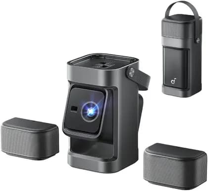 Anker Soundcore Nebula P1 Portable Projector with Detachable Wireless Speakers, 650 ANSI Lumens, Dolby Audio, 180-Inch Big Screen, Google TV, Auto Focus, Flexible & Stable, Black | Nebula P1
