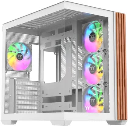 Thermaltake View 380 WS ARGB Mid Tower Case, Dual Chamber ATX Gaming Chassis, Tempered Glass & Wood Design, Up to 360mm Radiator, 10x 120mm Fan Support, White | CA-1Z2-00M6WN-WS