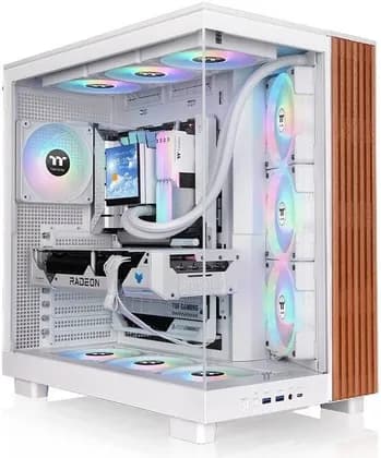 Thermaltake View 380 XL WS ARGB Mid Tower PC Case, ATX, Hidden-Connector MB Support, Dual 4mm TG Panels, 4x ARGB Fans, 360mm Rad, Wood Elements, White | CA-11E-00M6WN-WS