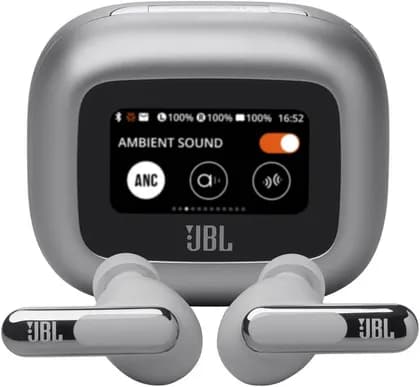 JBL Live Beam 3 Wireless Earbud Headphones, Up to 48 Hours Battery Life, Personi-fi 3.0, True Adaptive Noise Cancelling & Signature Sound, IP55 Waterproof, with Earplugs, Silver | JBLLIVEBEAM3SIL