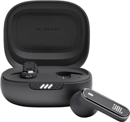 JBL Live Flex TWS Noise Cancelling Earbuds, Hi-Fi + Personi-Fi 2.0, 40H Battery, 6 Beam Forming Mics, Bluetooth 5.3, JBL Spatial Sound, Touch/Voice Control, IP54 Water Resist - Black| JBLLIVEFLEXBLK