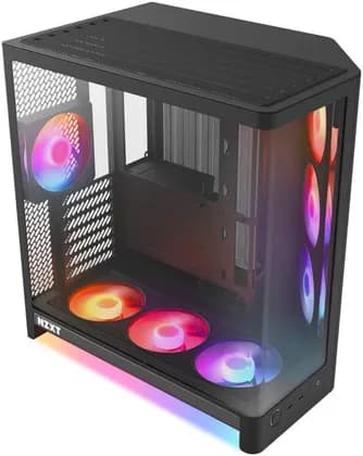 NZXT H6 RGB+ Compact Dual-Chamber ATX Mid-Tower Airflow Case, Support Up to 360mm Radiator, Steel-Tempered Glass Material, Up to 10 Fans, 8-Pin Connector, Rear-Connecting, Black | CC-H62FB-P1