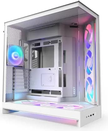 NZXT H9 Flow RGB+, Large Dual-Chamber Mid-Tower ATX Airflow Case with RGB and Control Hub, Panoramic Glass, Supports Dual 360mm Radiators, Up to 10 Fans, E-ATX Compatibility, White | CM-H92FW-P1