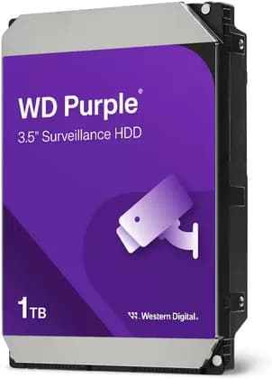 Western Digital Purple Surveillance HDD, 1TB, 3.5" SATA, 5400RPM, 64MB Cache, 110MB/s, CMR, AllFrame Technology, 180TB/yr, 64 HD Cameras, 0°C to 65°C | WD11PURZ