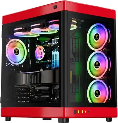 GAMDIAS NESO P1 EATX Full Tower Gaming PC Case, Front&Side Panoramic Temp Glass Panels, Optimum Airflow, Up to 360mm Radiator & 13 Fans, USB 3.0/Type/HD Audio/LED Control, Black-Red | GD-NESO-P1-BR