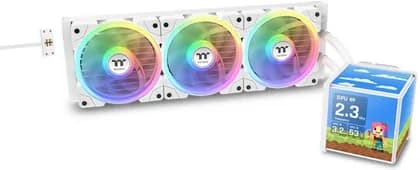 Thermaltake MINECUBE 360 Ultra AIO Liquid CPU Cooler, 360mm Radiator, Quad 3.95" TFT LCD Cube Display, Triple 120mm ARGB Fans, Intel And AMD Support, Snow | CL-W482-PL12SW-A