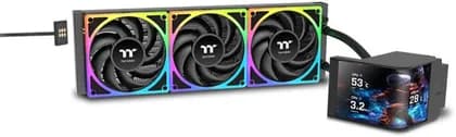 Thermaltake MAGCurve 360 Ultra ARGB Sync Liquid CPU Cooler, 360mm Radiator, 6.67 Inch AMOLED Display, Triple 120mm ARGB PWM Fans, Intel And AMD CPU Support, TT RGB PLUS 3.0, Black | CL-W453-PL12SW-A