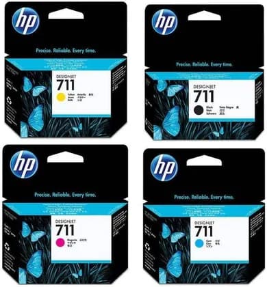 HP 711 Ink Cartridge Bundle Consists of HP 711 38-ML Black Ink Cartridge, P 711 29-ML Cyan Ink Cartridge, P 711 29-ML Magenta Ink Cartridge, P 711 29-ML Yellow Ink Cartridge