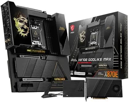 MSI MEG X870E GODLIKE MAX AM5 E-ATX Motherboard, AMD X870E Chipset, 4x DDR5 UDIMM Slots, Up to 256GB Max Memory, 2x PCI-E x16 Slot, 7x M.2 Slot | 911-7E48-014