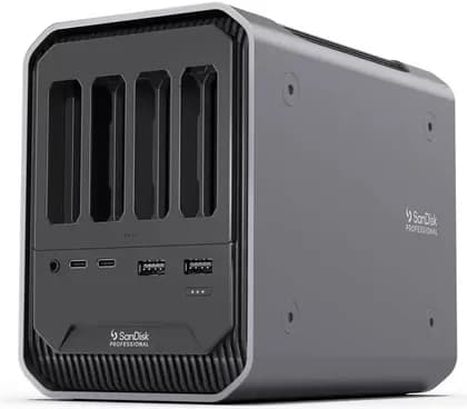 SanDisk PRO-DOCK 4 Docking Station, Up to 87W of Power Delivery, 2x Thunderbolt 3 Ports, 2x USB-A 3.2 Gen 1 Ports, 4x PRO-READER Card Bays, 2x USB-C 3.2 Gen 2 Ports, Gray | SDPD14F-0000-MBAAD
