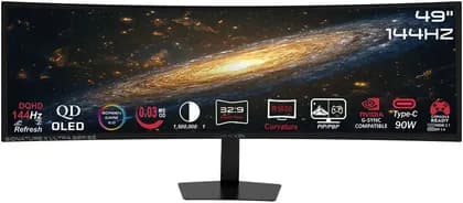 GAMEON Signature X Ultra-Wide Series Monitor, 49" QD-OLED Curved Display, 144Hz Refresh Rate, 0.03ms OD Response Time, HDMI 2.1, AMD FreeSync, VESA Mount, Black | GOM49DQDOLD144