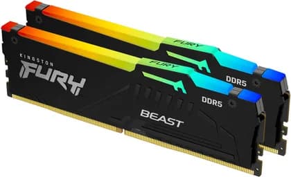 Kingston Fury Beast RGB 64GB (2x 32GB) DDR5 Desktop Memory Kit, 5600MT/s Memory Speed, CL36 CAS Latency, 288-Pin Kit, Intel XMP 3.0 & AMD Expo Profile, Black | KF556C36BBE2AK2-64