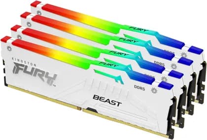 Kingston Fury Beast RGB 64GB (4x 16GB) DDR5 Desktop Memory Kit, 6000MT/s Memory Speed, CL40 CAS Latency, 288-Pin Kit, Intel XMP 3.0, White | KF560C40BWAK4-64