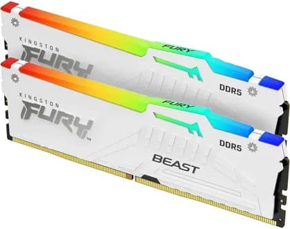 Kingston Fury Beast RGB 32GB (16GB x2) DDR5 Desktop Memory Kit, 5600MT/s Memory Speed, CL40 CAS Latency, Non-ECC, Intel XMP 3.0, 1.25v, 288 Pin, White | KF556C40BWAK2-32