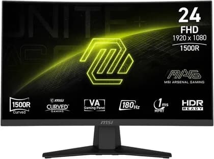 MSI MAG 244C Curved Monitor, 24" VA Display, FHD Resolution, 180Hz Refresh Rate, 1ms (MPRT) Response Time, Adaptive-Sync Technology, 1500R Curvature, Black | MAG 244C