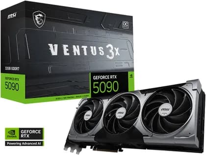 MSI GeForce RTX 5090 32G VENTUS 3X OC Graphics Card, 32GB GDDR7 512-Bit Memory, 2437 MHz Boost Clock, 21760 CUDA Cores, 28 Gbps Memory Speed, PCI Express Gen 5 | 912-V530-095