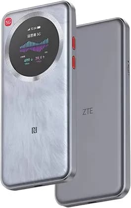 ZTE U30 Pro 5G Portable Wi Fi Router, 1.38″ Touchscreen, 5G NR & LTE Dual Mode, Wi Fi 6 Dual Band, 5000mAh Battery, NFC Quick Connect, USB C, 64GB Storage, Global 5G Hotspot, Silver | MU5358