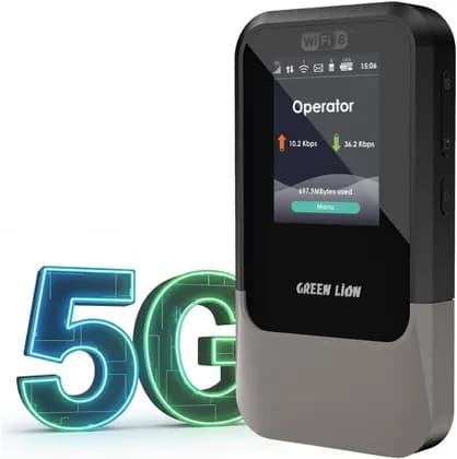 Green Lion 5G/4G MiFi Router, Portable Pocket-Sized WiFi 6, ESIM & Nano SIM, TFT Display, Up to 31 Devices, 12H Run Time, Black | G-WIFI6