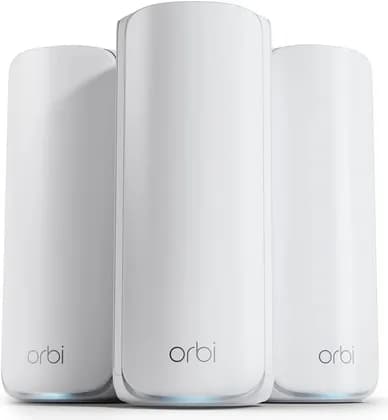 NETGEAR Orbi 870 Tri-Band Wi-Fi 7 Mesh System, 3-Pack, BE21000, 21Gbps, MLO, 5GHz & 6GHz, Quad-Core 1.5GHz, 1x 10G WAN, 4x 2.5G LAN, WPA3, Orbi App, 9000 Sq.Ft, White | RBE873-100EUS